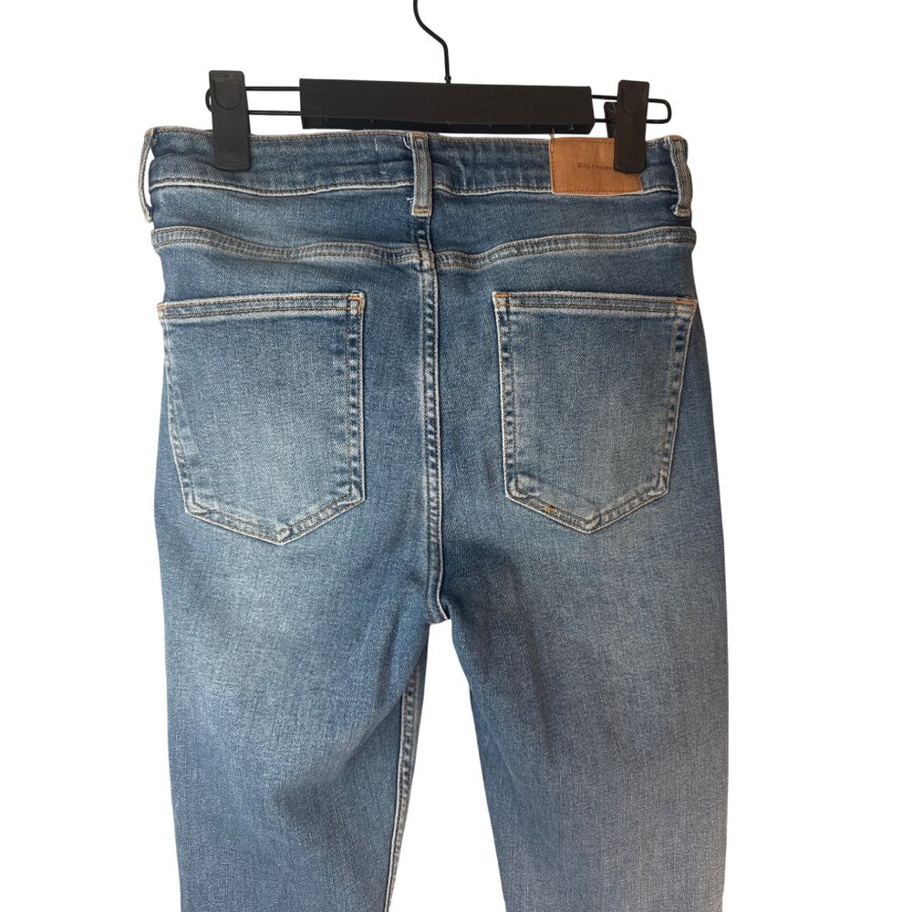 ZARA Womens 6/28 Distressed Cuffed Jeans Size Blue Denim Mid-Rise - Picture 9 of 12
